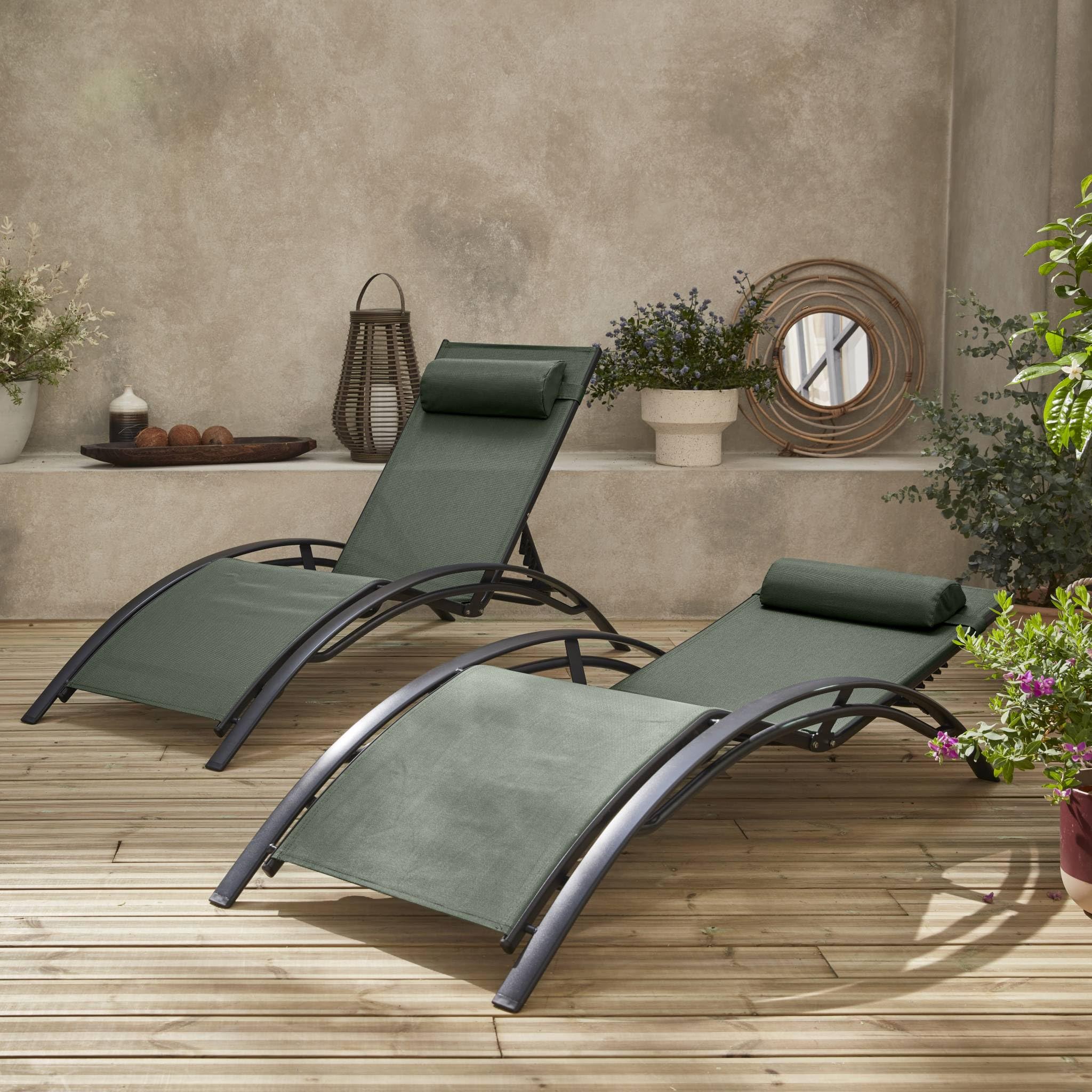 Set 2 sdraio in alluminio textilene multiposizione Antracite - 167x64x82 cm