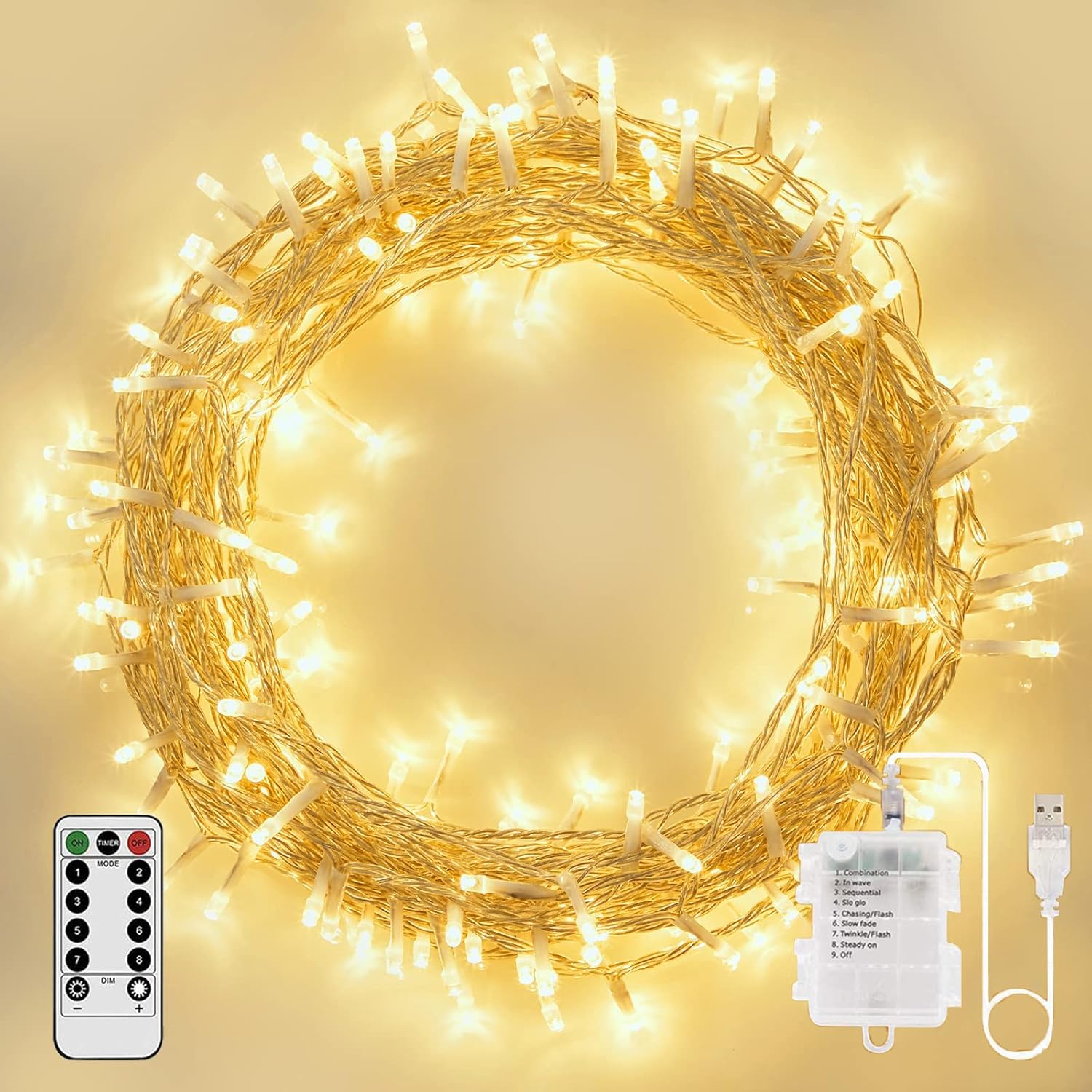 Fairy String Lights 33ft 100 LED Battery Operated & USB Powered Indoor ...