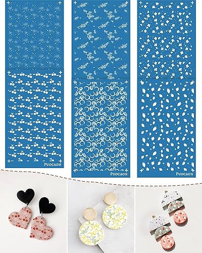 Puocaon Plantillas de pantalla de seda de fruta, 6 plantillas de pantalla de seda de cereza y limón para joyas de arcilla polimérica, plantillas de