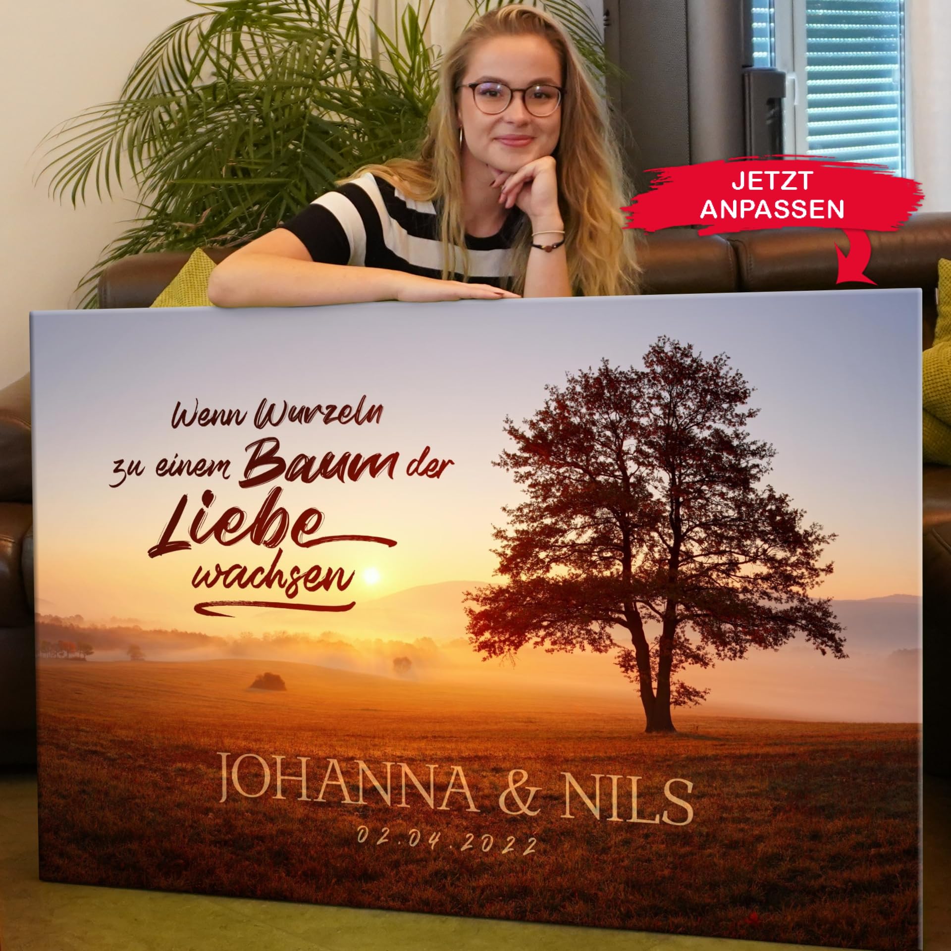 Liebesleinwand Personalisiertes Geschenk für Partner Geschenk Jahrestag, Verlobung, Hochzeitstag | Leinwandbild romantisch gestalten | Aus Wurzeln wächst die Liebe