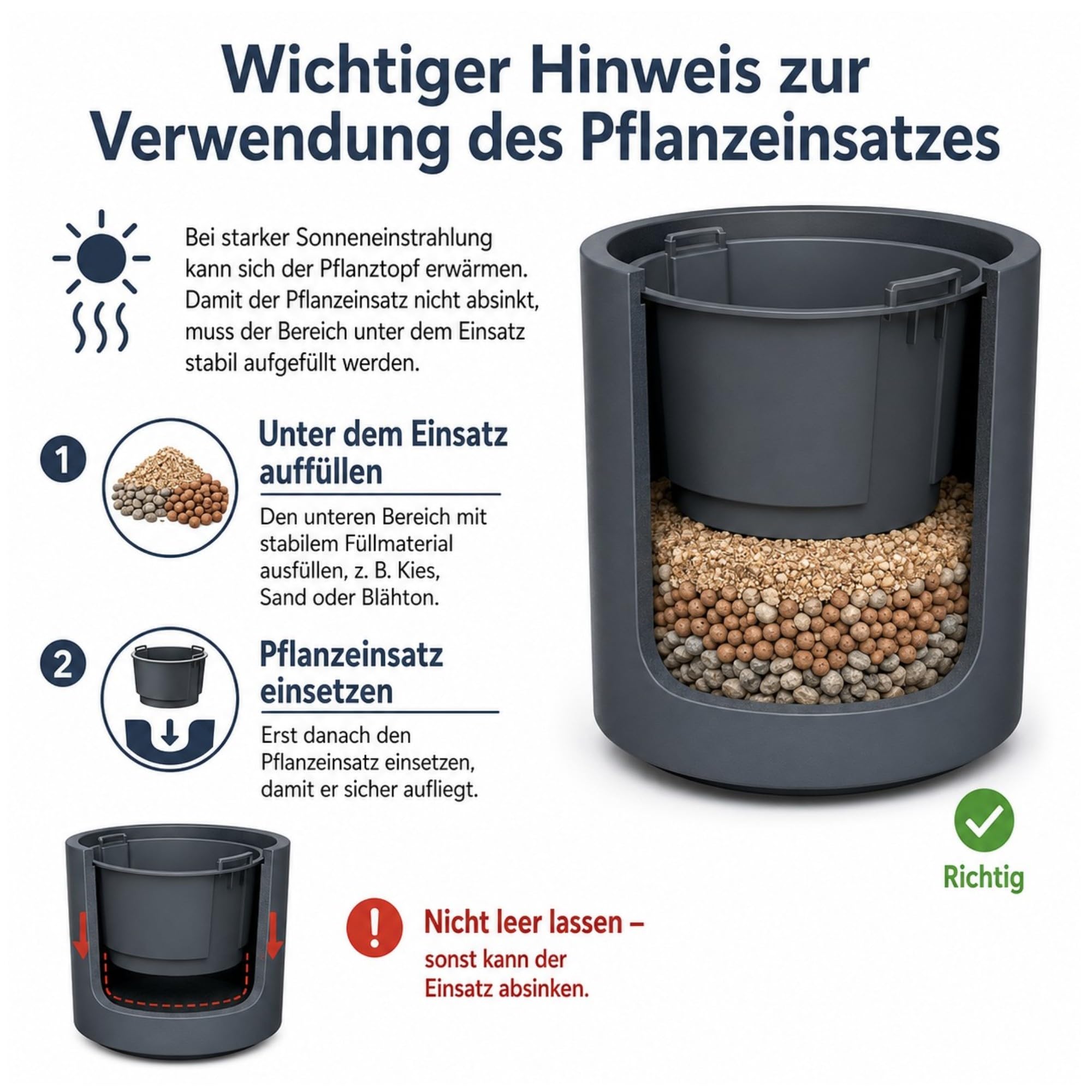 MELTOM Pot de fleurs avec insert et système d'irrigation, rond et moderne, résistant au gel et aux UV, en plastique, pour l'intérieur et l'extérieur, anthracite, taille XXL