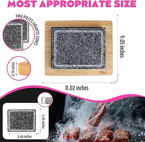 Miniatura 15 de Artestia Piedra de lava para bistec con 2 piedras, piedras para asar de mesa Hot Rock para Wagyu con bandeja de bambú, mini piedras para asar pizza