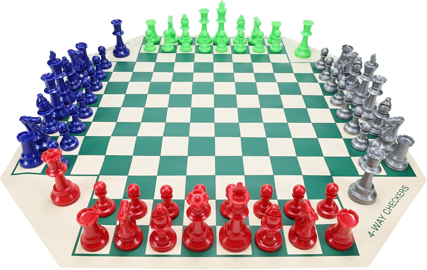 WE Games Four Player Chess Set for Adults and Families – Roll Up Vinyl Board Game Gift for Two to Four Players
