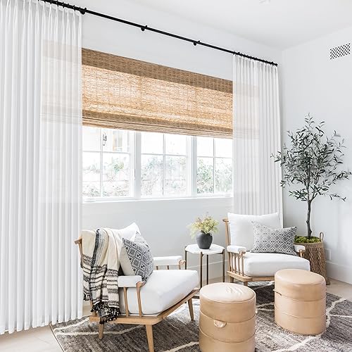 Miniatura 6 de Cortinas traslúcidas blancas de 96 pulgadas de largo para sala de estar, lino extra anchas de 48, 60, 72 pulgadas de ancho, cortinas de tela