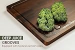 Planches à découper en noyer THETCHRY pour la cuisine, planche à découper en bois à grain de bout avec poignée, planches à charcuterie en noyer foncé à double face pour viande, légumes, fruits, fromage, 17 po x 13 po x 1 po