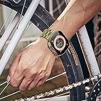 Vista 5 de baozai Compatible con Apple Watch Band de 1.929 in con funda, correa de acero inoxidable con protector de pantalla de vidrio templado para Apple