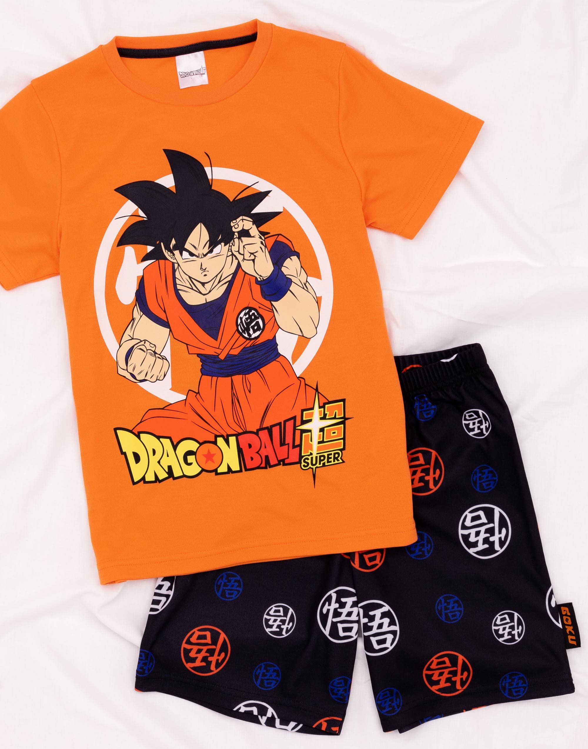 Dragon Ball Z Pigiama Bambini | Ragazzi Ragazze Goku Personaggio Arancione Manica Corta T-Shirt Simbolo Guerriero Pantaloncini Nero | Merchandising di Abbigliamento Anime