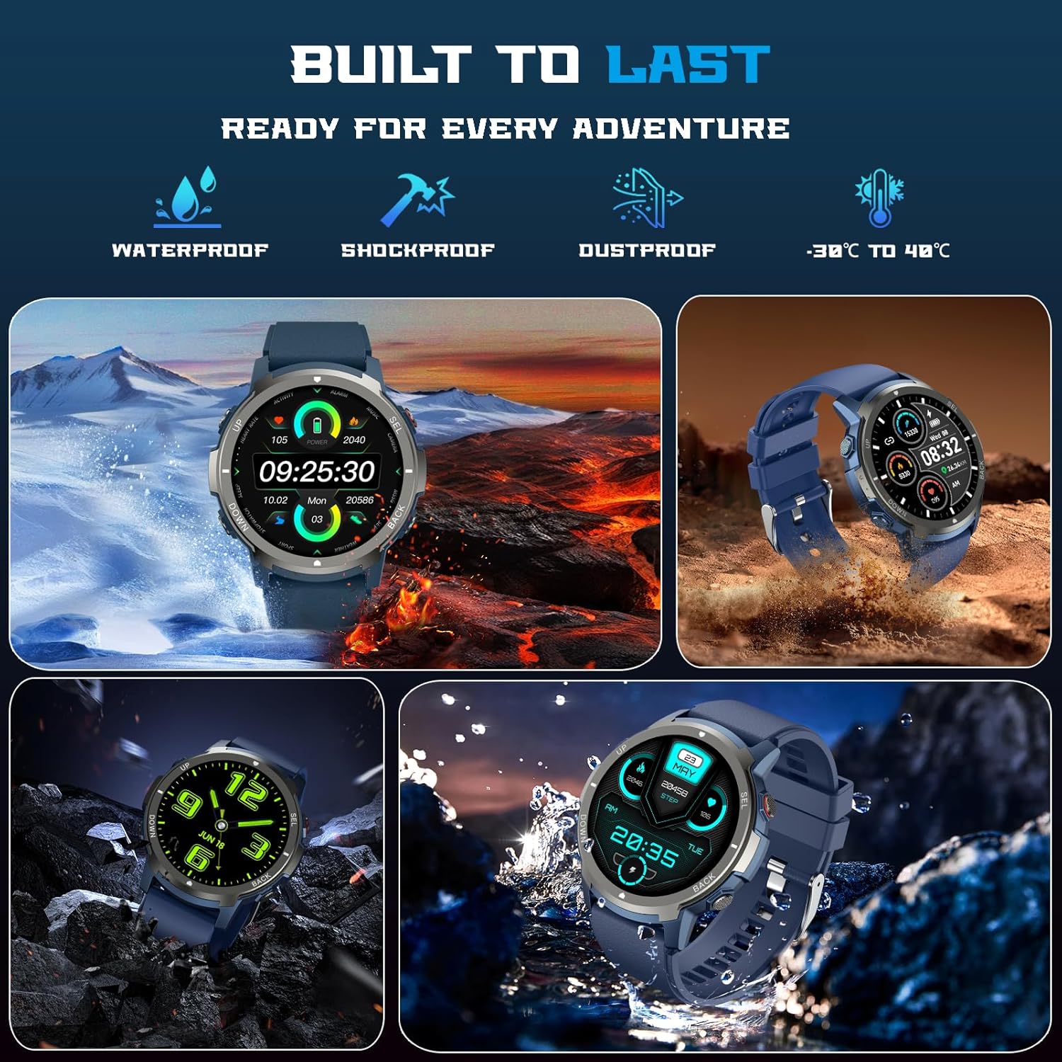 Smart Watch for Men- Bluetooth Call, IP68 Fitness Watch, 24/7 Sleep Monitor, Fitness Step Tracker Watch with 110 Sports Mode, Smartwatch for Android iOS (Casual, Blue, 1.39)
