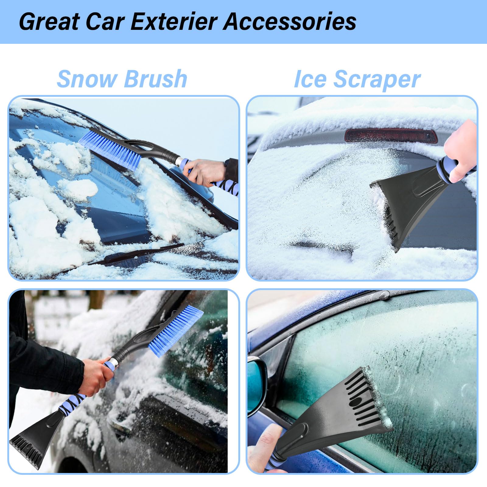 Schneebesen und Eiskratzer, abnehmbar, schwenkbar, weicher Borstenkopf, Schaumstoffgriff, für Auto, LKW oder SUV, Fenster- und Windschutzscheiben-Werkzeug (2 Stück)