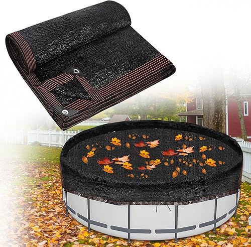 Hlimior - Red de hojas redondas de 18 pies para piscina sobre el suelo, cubierta de malla de invierno, red de seguridad para piscina que se adapta a