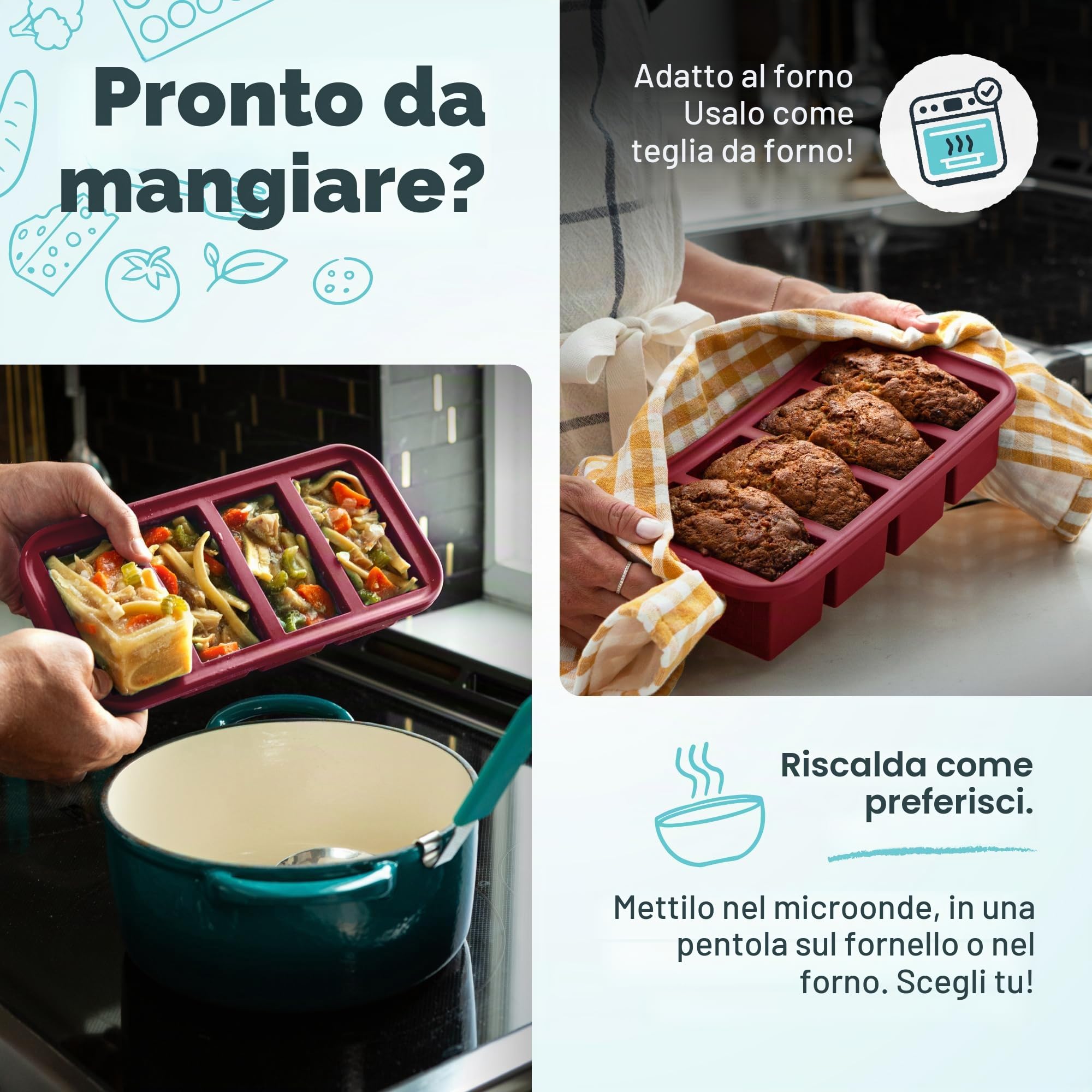 Souper Cubes Vassoio in silicone per congelatore da 2 tazze con coperchio, facile da preparare e da cucina, stampo in silicone per zuppe e alimenti, mirtillo rosso, confezione da 2
