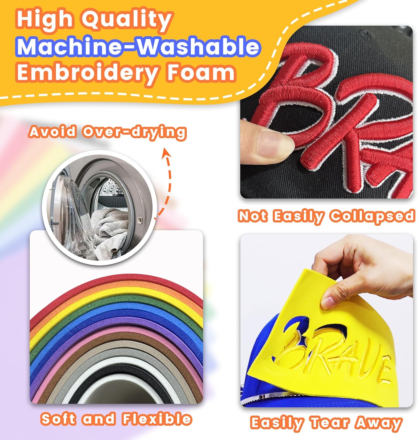 New brothread - 15 Options- 15PCS Embroidery Puffy Foam 9″x12″ Large Size 3MM Creating 3D Embroidery Effect for Caps, Garments, Jackets, Bags, Backpacks and More - Multi Colors