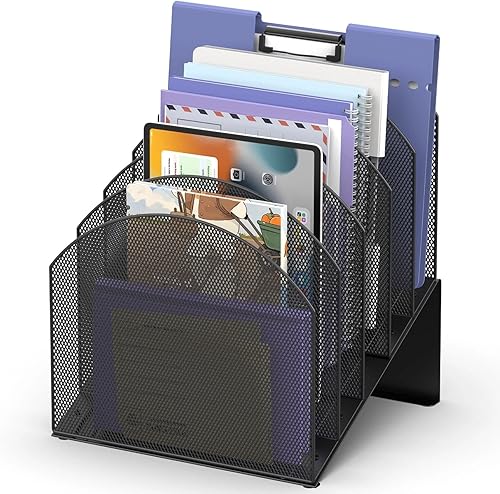 Organizador de archivos de escritorio, organizador vertical de carpetas de archivos con 5 secciones, soporte para documentos y registros y
