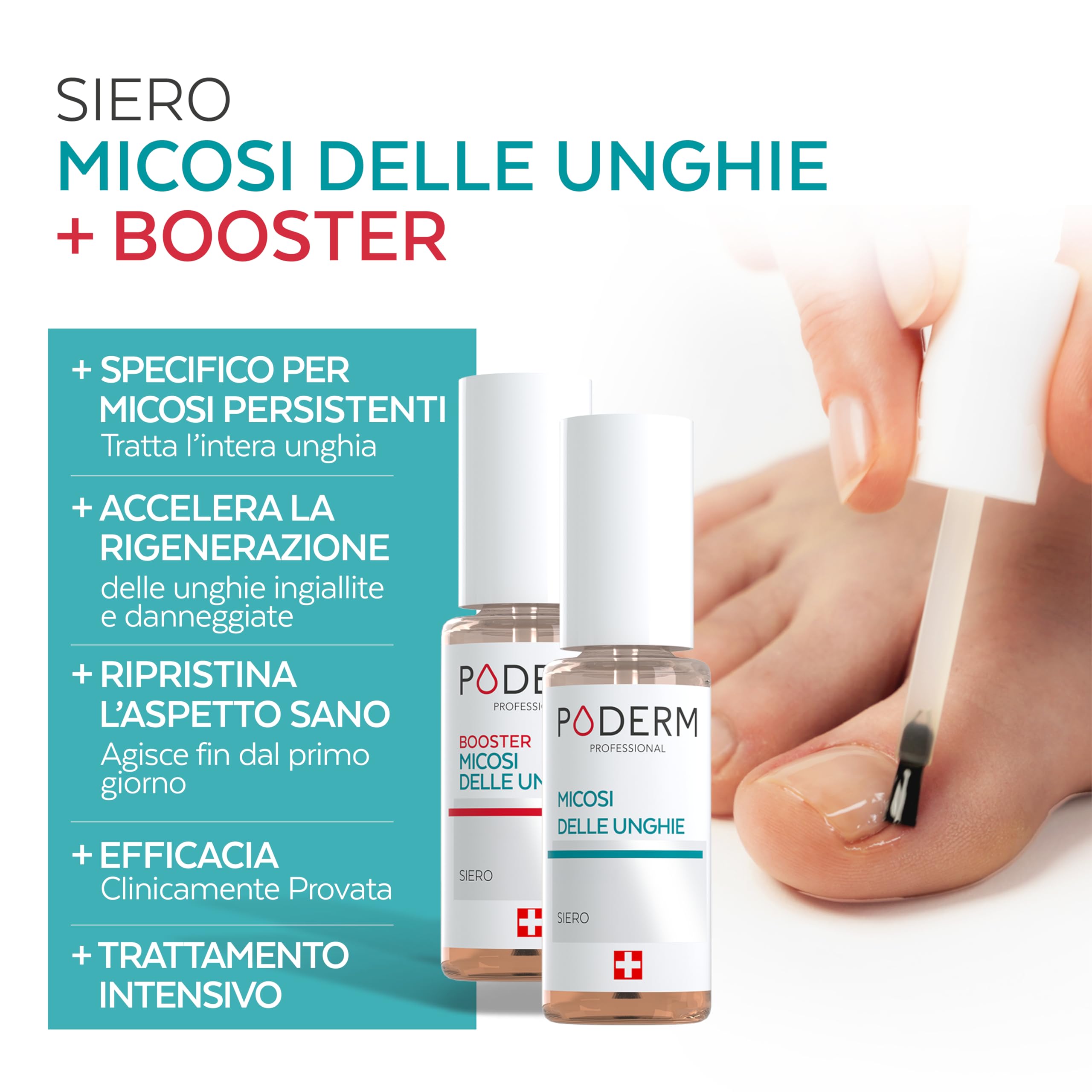 PODERM 2in1 Trattamento Micosi delle Unghie dei Piedi | Pack Duo - Siero & Booster | Trattamento Potente e Rapido per Unghie Gialle e Fragili | 100% Naturale - Sviluppato da una Podologa in Svizzera