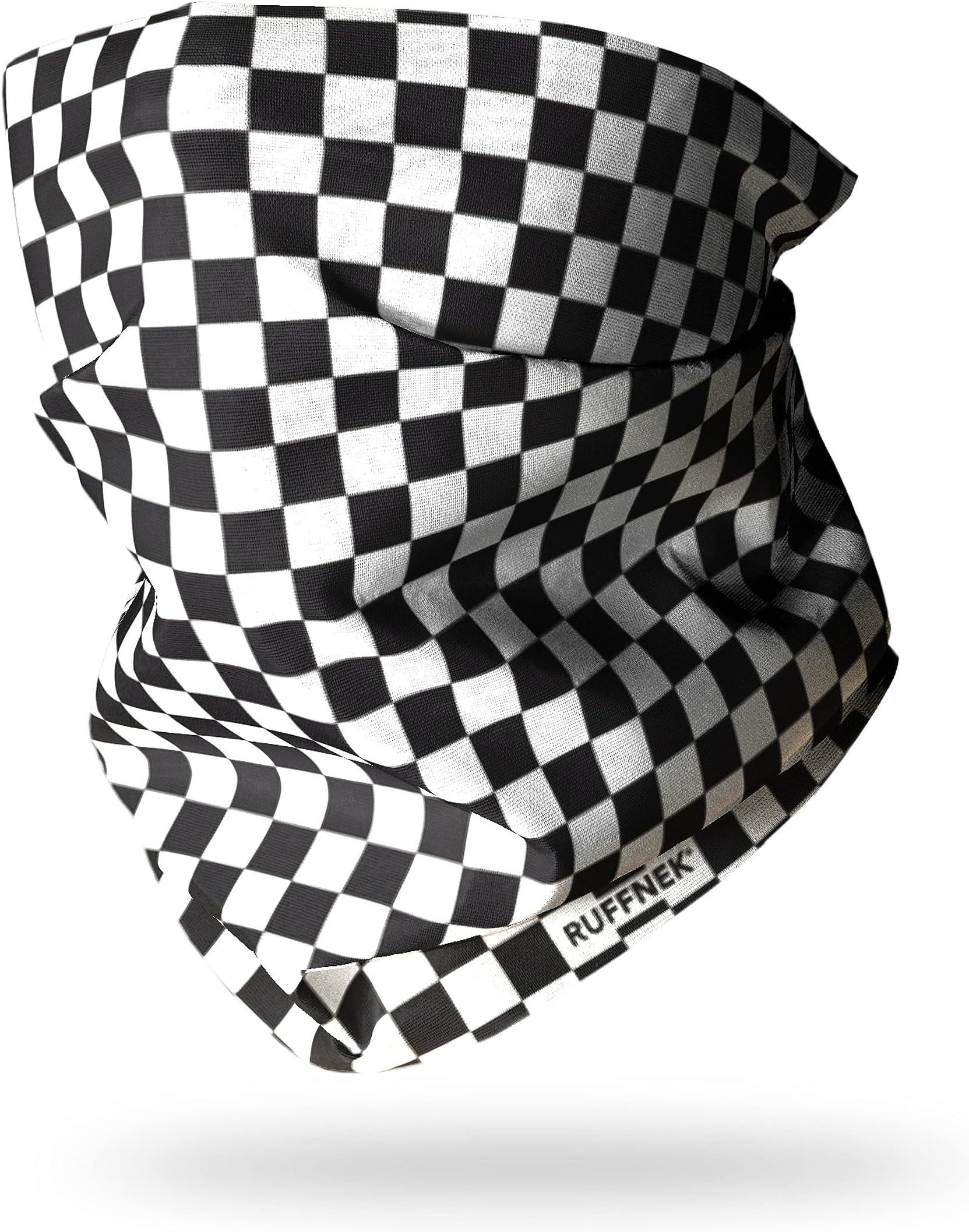 CHEQUERBOARD SCARF Black & White Motorbike/Biker Neck warmer/snood scarf, Chefs bandana, Motorcycle Neck Gaiter/Off road bike mask cover for Men and Women.