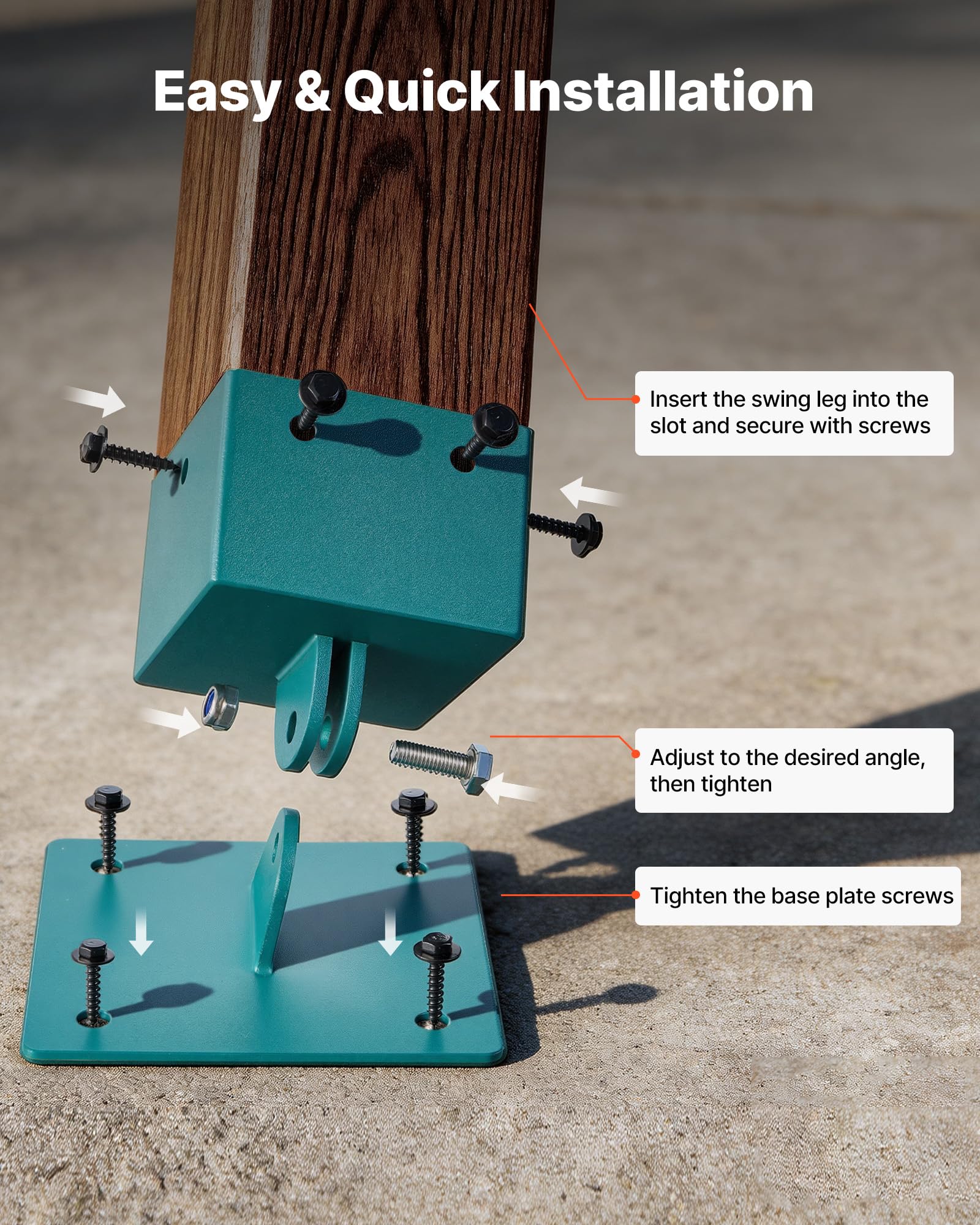 VEVOR 4 Stk. Verstellbare Schaukelhalterung, Grundhalterung aus Edelstahl für Schaukelgestell, 567kg Belastbare Schaukelbefestigung für 91x91mm Montagestärke, 45-60° Schaukelanker für Balance & Schutz