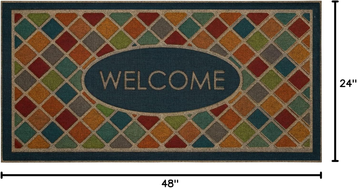 Mohawk Home Entryway Welcome Mat 2' x 4' All Weather Doormat Outdoor Non Slip Recycled Rubber, Ornamental Crosshatch Chestnut
