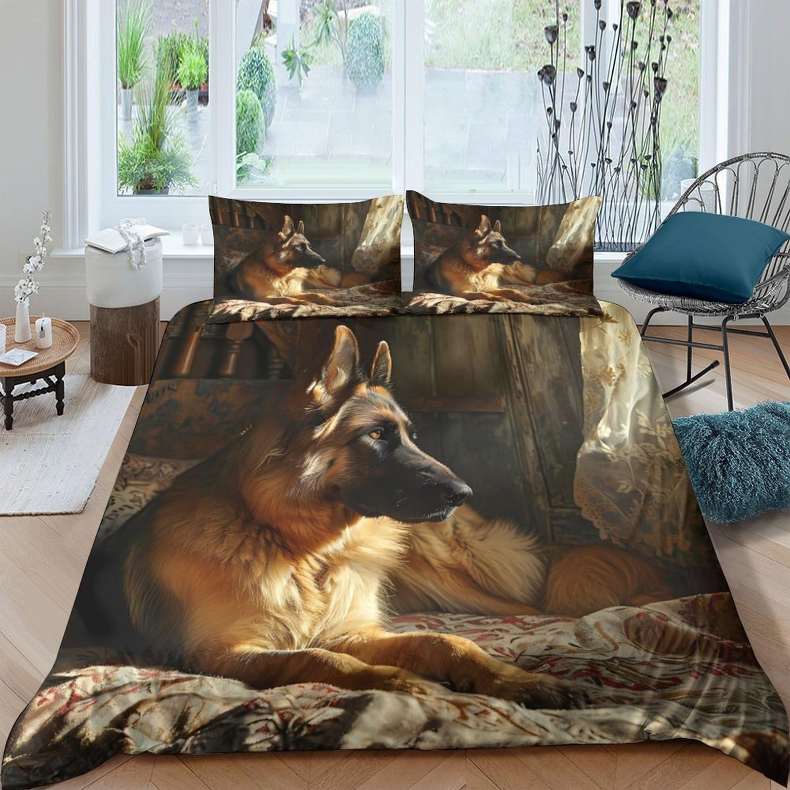 Ctjqhvkz Style-9 3D Printed German Shepherd Fitted Sheet Microfiber Animal Art Bed Cover For Bedroom Decor Dorm Mattress Protection Single（135X200cm）
