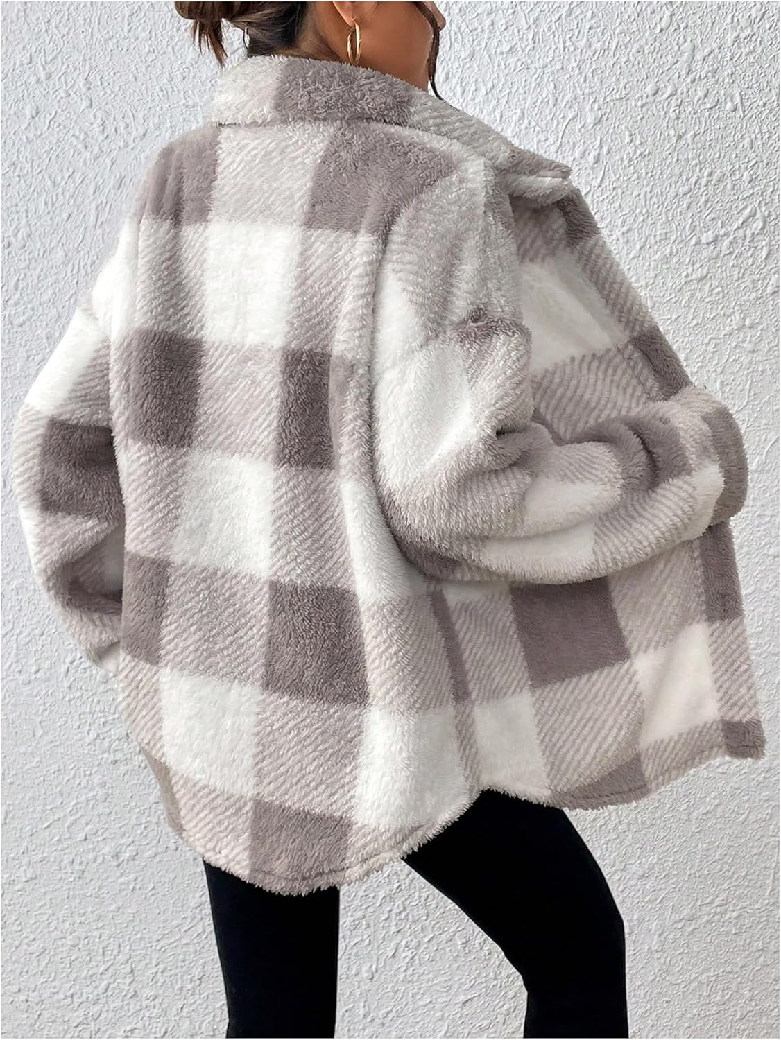 Floerns Women's Plaid Sherpa Fleece Jacket Long Sleeve Button Fall Clothes Fuzzy Coat