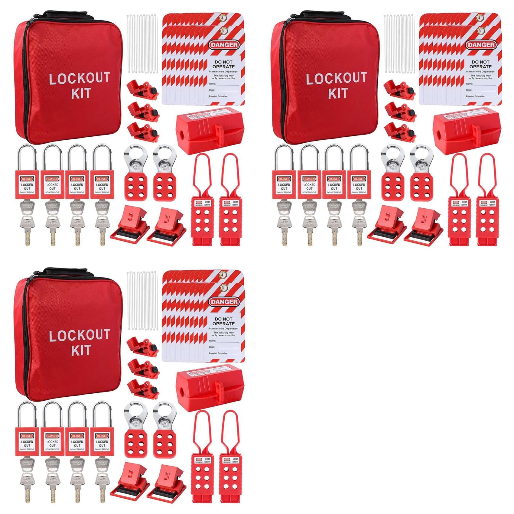 Jnchdghwa As Shown 3X Lockout Tagout Kit, Electrical -Kit With Circuit Breaker Lockout, Lockout Hasps, Lock Out Tags Multi-Pole Breaker