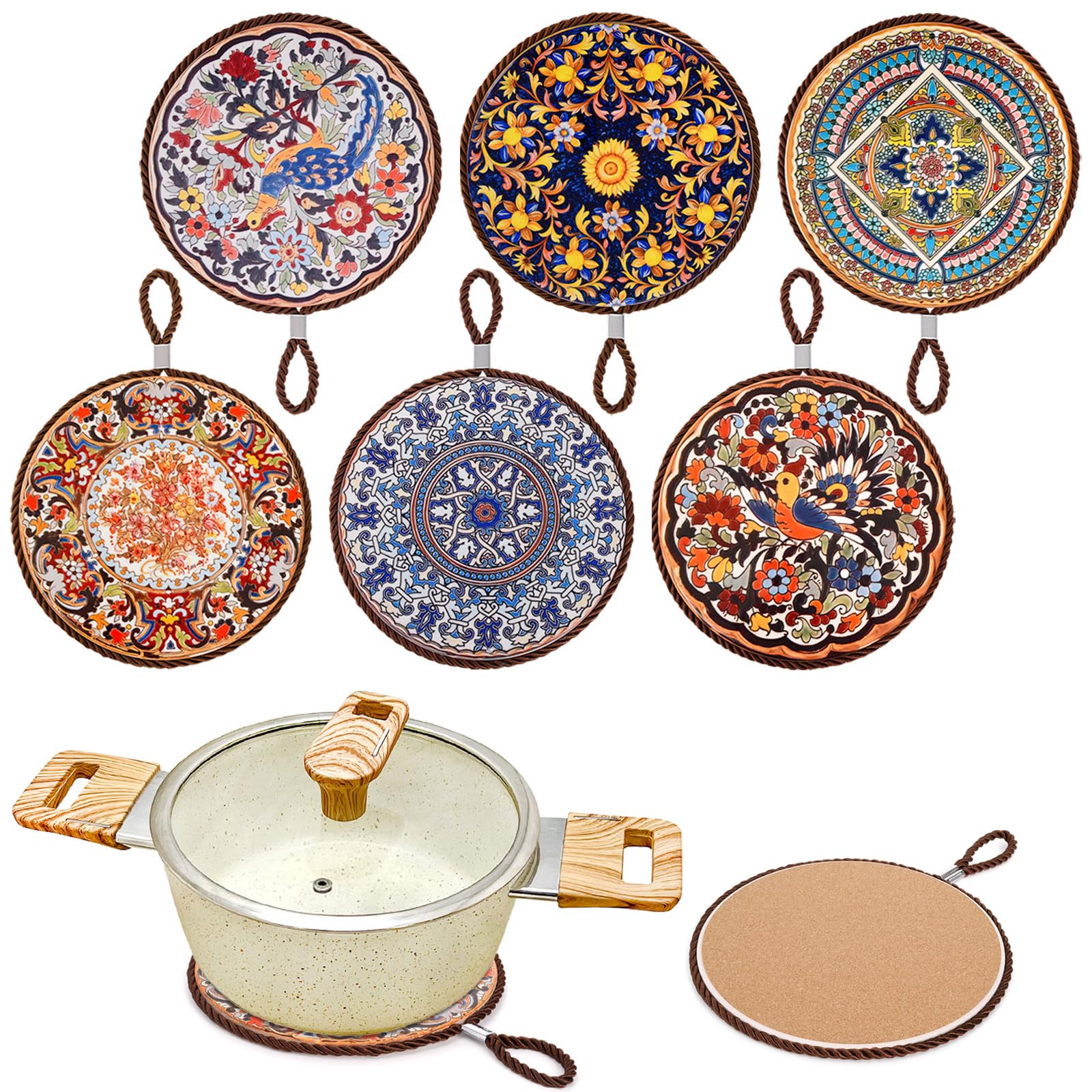 Amazon.com: ELFULLY 6 Pack Ceramic Trivets, 6.7