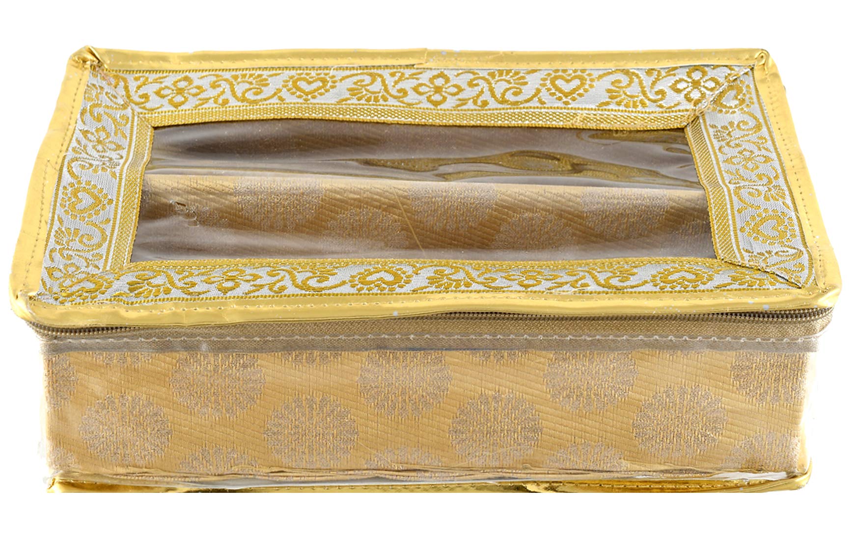 Kuber Industries Carry Design Brocade Hardboard Two Rod Bangle Box (Gold) -CTKTC38742