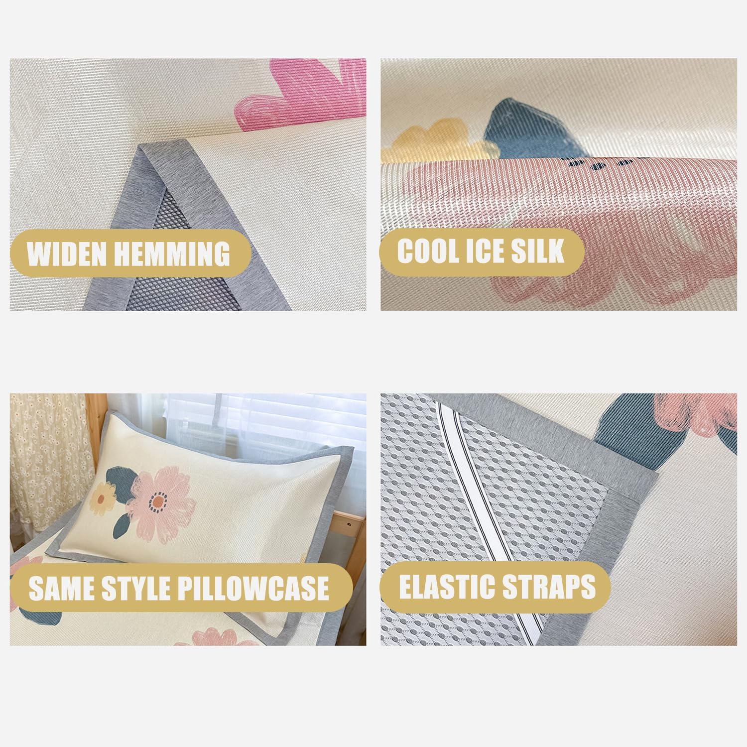 Cooling Mattress Protector Twin Size with 4 Strap Ice Silk Mattress Topper Full Mattress Pad Cover Foldable Bed Cover Queen Size Mattress Pad for Student Dormitory,C,80 * 195cm(2PCS)