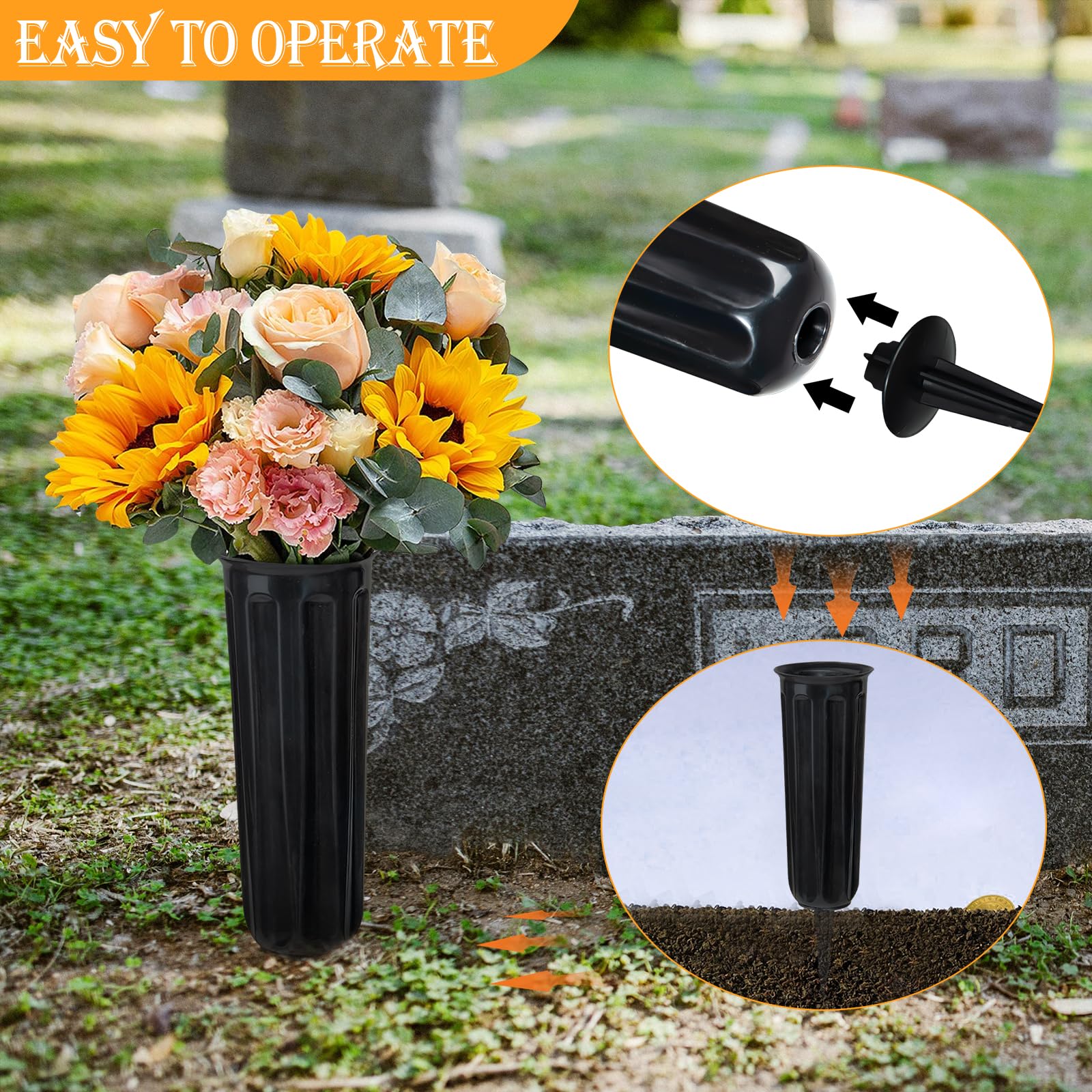 HAC24 - Set Di 4 Vasi Per Tomba In Plastica, Con Base Per Cimitero Decorazione Tomba 486758