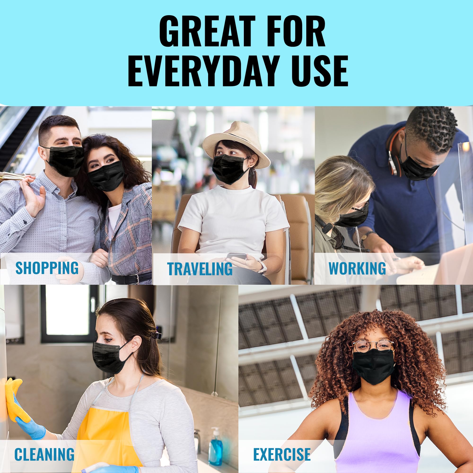 Premium Black Face Masks - 3-Ply Protection -3