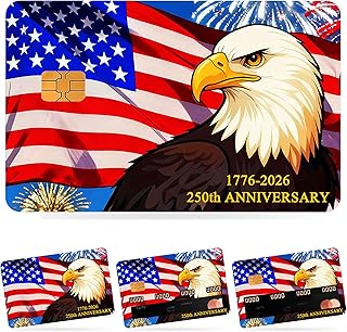 Nydia America 250th Anniversary Patriotic Credit Card Skin, 4Pack Removable Waterproof Vinyl Stikers, Compatible with Debit Credit Cards, ID, Driver's License Gift Cards