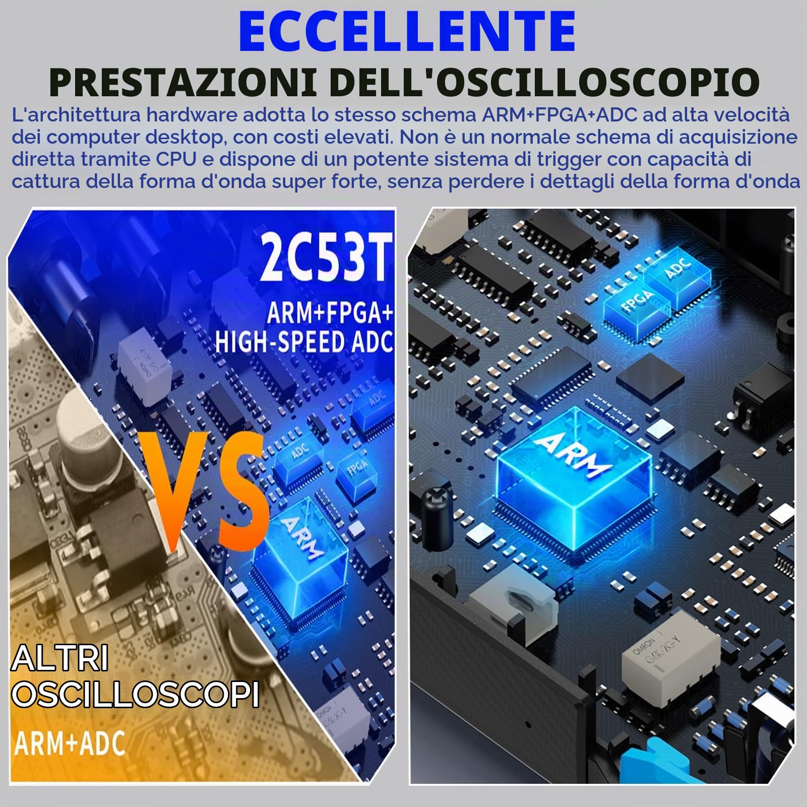 Jadeshay Oscilloscopio Digitale Oscilloscopio Portatile 2C53T Generatore di Segnale Portatile a 2 Canali con Larghezza di Banda 2×50 MHz Frequenza di campionamento 250MSa/s Esportazione Dati