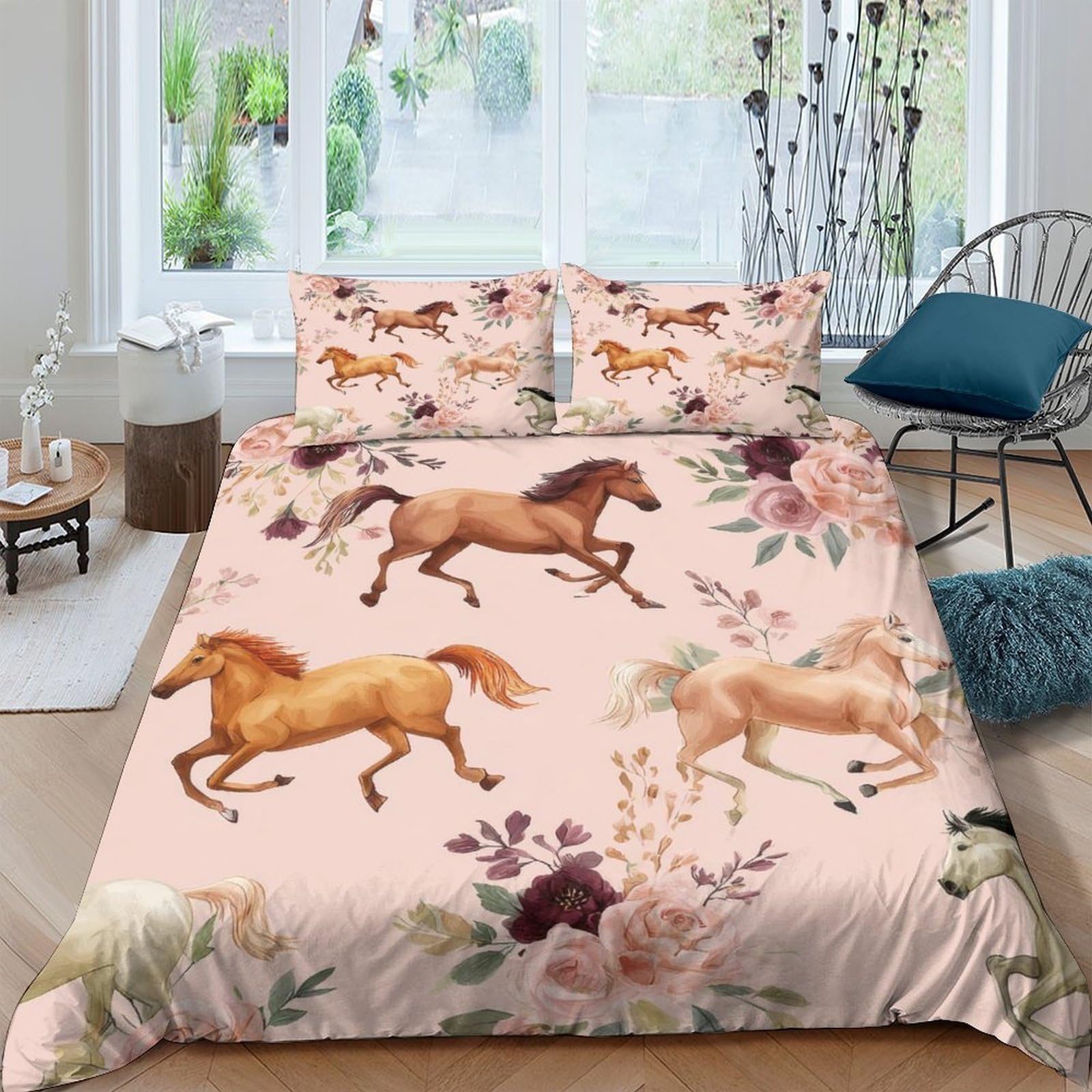 Ctjqhvkz Style-6 3D Printed Running Horse Fitted Sheet Microfiber Floral Bed Cover For Bedroom Guestroom Decor Anti-Dust Washable Single（135X200cm）