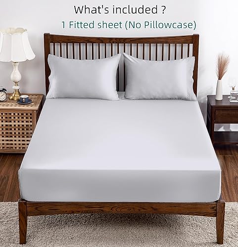 Miniatura 8 de Sábana bajera ajustable 100% viscosa de bambú, tamaño matrimonial, solo sábana bajera de 400 hilos, bolsillo profundo de 8 a 16 pulgadas, súper