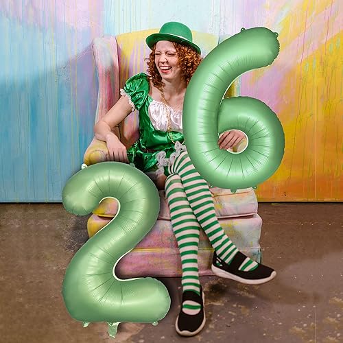 Miniatura 5 de Globos verdes del número 0 de 40 pulgadas, decoración de fiesta verde mate, globo grande de cumpleaños retro verde oliva para decoración de fiesta