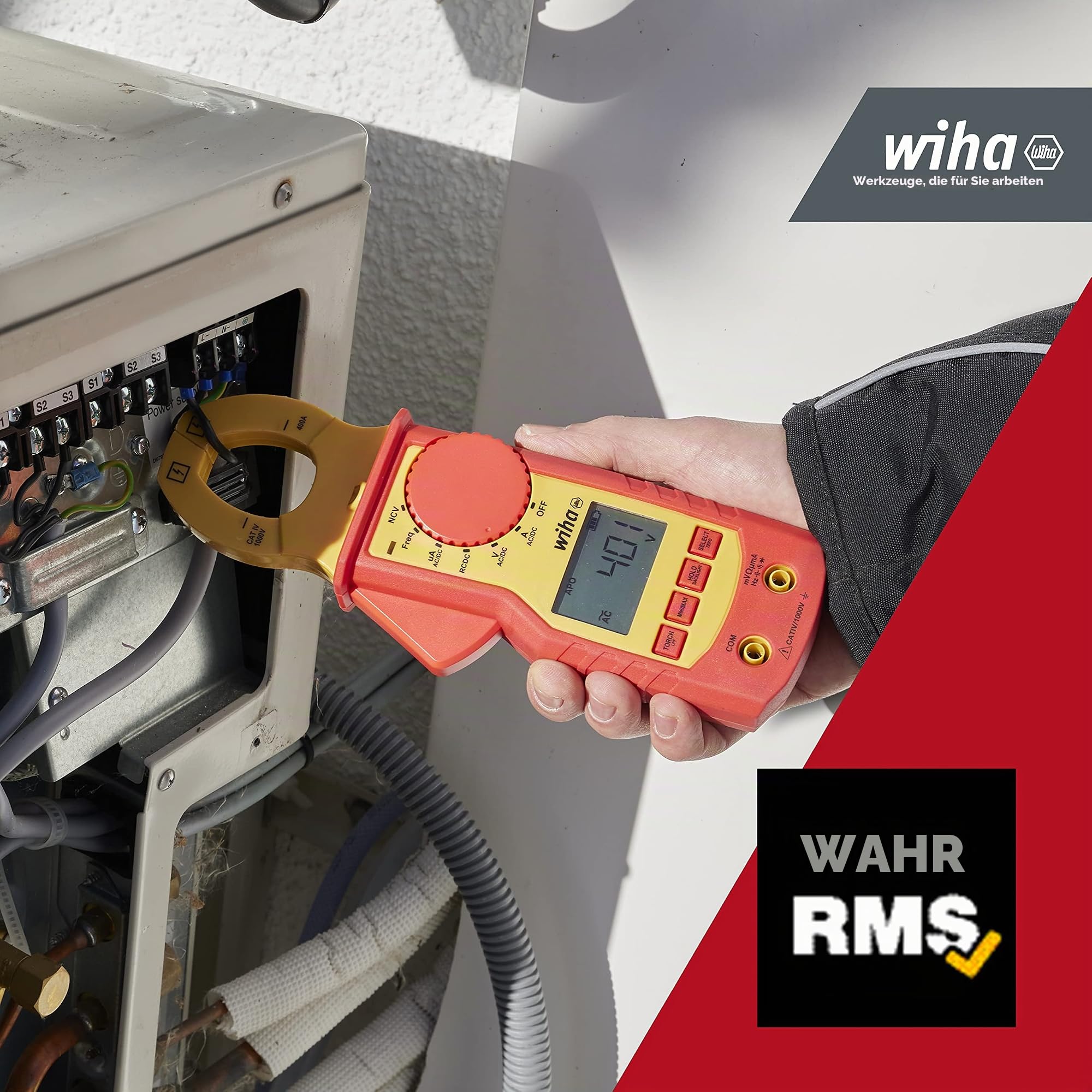 Wiha Strommesszange bis 1.000 V AC, CAT IV inkl. 2x AAA-Batterien I mit Taschenlampenfunktion I LCD-Anzeige (45219)