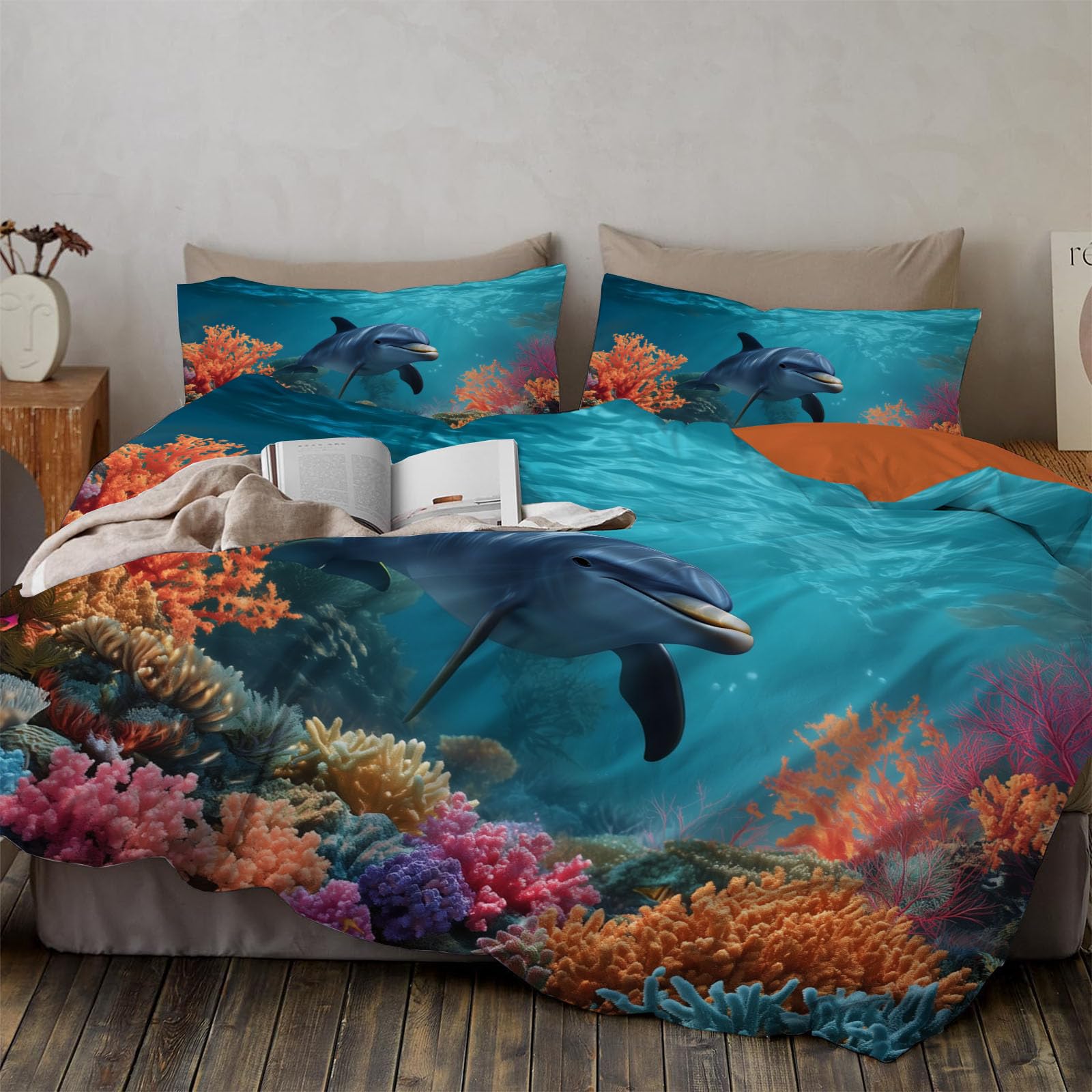 Parure de lit animaux marins dauphin en microfibre 240x260 cm