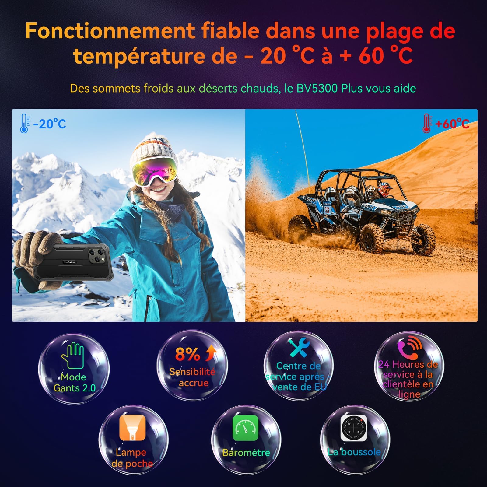 Blackview BV5300Plus Téléphone Portable Incassable, 6580mAh Telephone Portable Écran 6.1" HD+, 128Go ROM/TF 2To, Double SIM 4G, Caméra 13MP Smartphone Incassable NFC/IP69K/Face ID/GPS/OTG