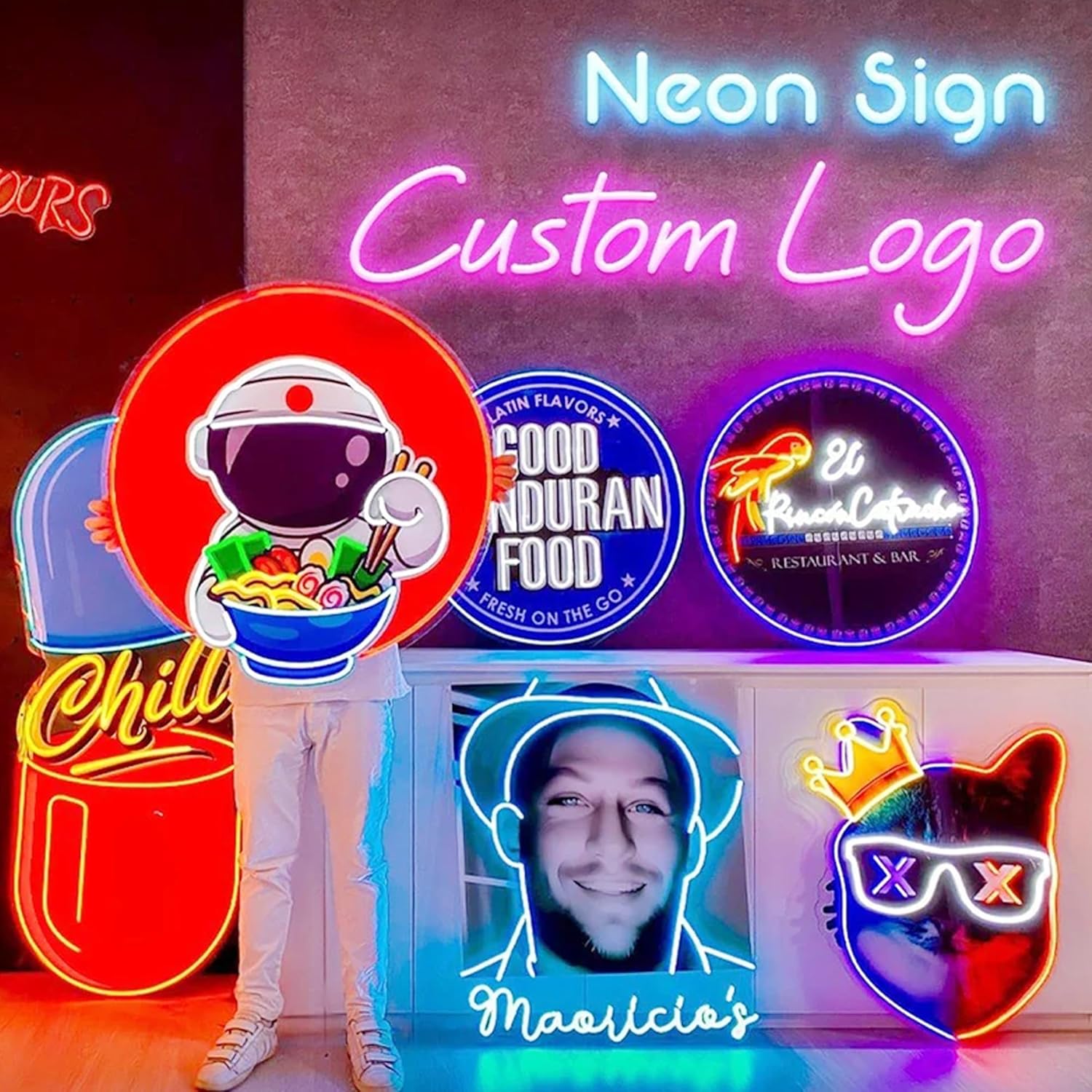 Custom Logo Neon Sign - Create Your Own Design! Customizable LED Light Sign with Multi-Color UV Printed Logo for Shop, Bar, Business Wall Decor, and More - Upload Your Own Design(Optional 10" to 60")