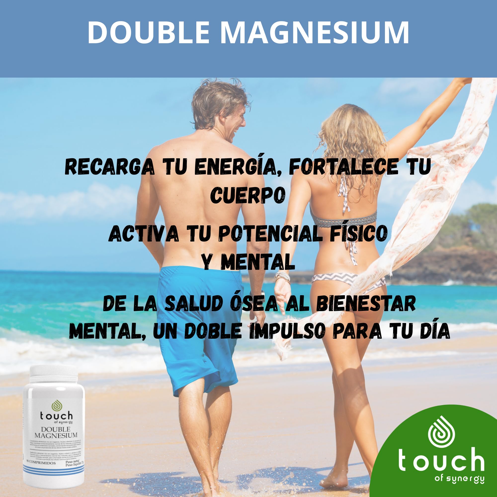 DOUBLE MAGNESIUM 1000mg – Bisglicinato, Hidróxido y Citrato de Magnesio + Zinc – Suplemento para Energía, Músculos, Huesos y Sistema Nervioso – 90 comprimidos