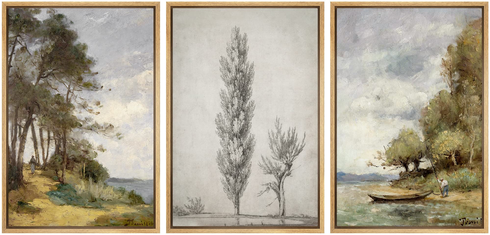 Ashbrook Framed Canvas Print Wall Art Set Forest Tree Lake Nature Wilderness Illustrations Fine Art Decorative Floral Botanical