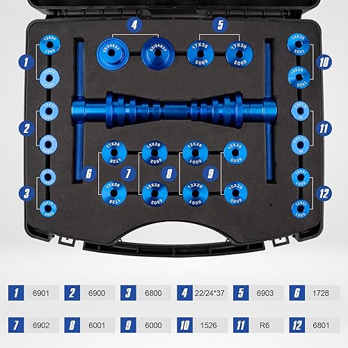 Miniatura 6 de Kit de prensa de rodamientos de bicicleta de 25 piezas para cubo de rueda, instalación de punto de pivote de marco de cola suave con herramienta de