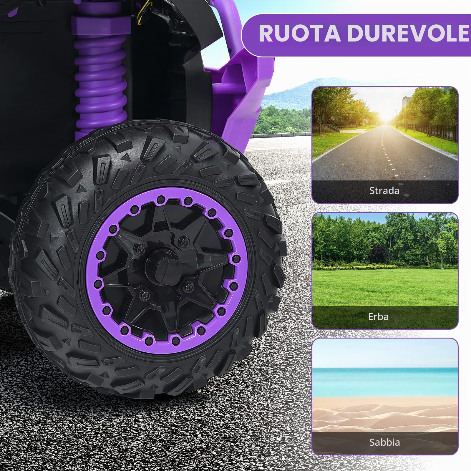 GYMAX Quad Elettrico per Bambini da 12 V, Veicolo per Bambini con Fari a LED, Musica e Clacson, 4 Ruote Antiscivolo e Avviamento Lento, per Bambini 3-8 anni, Capacità di Carico fino a 35 kg (Viola)