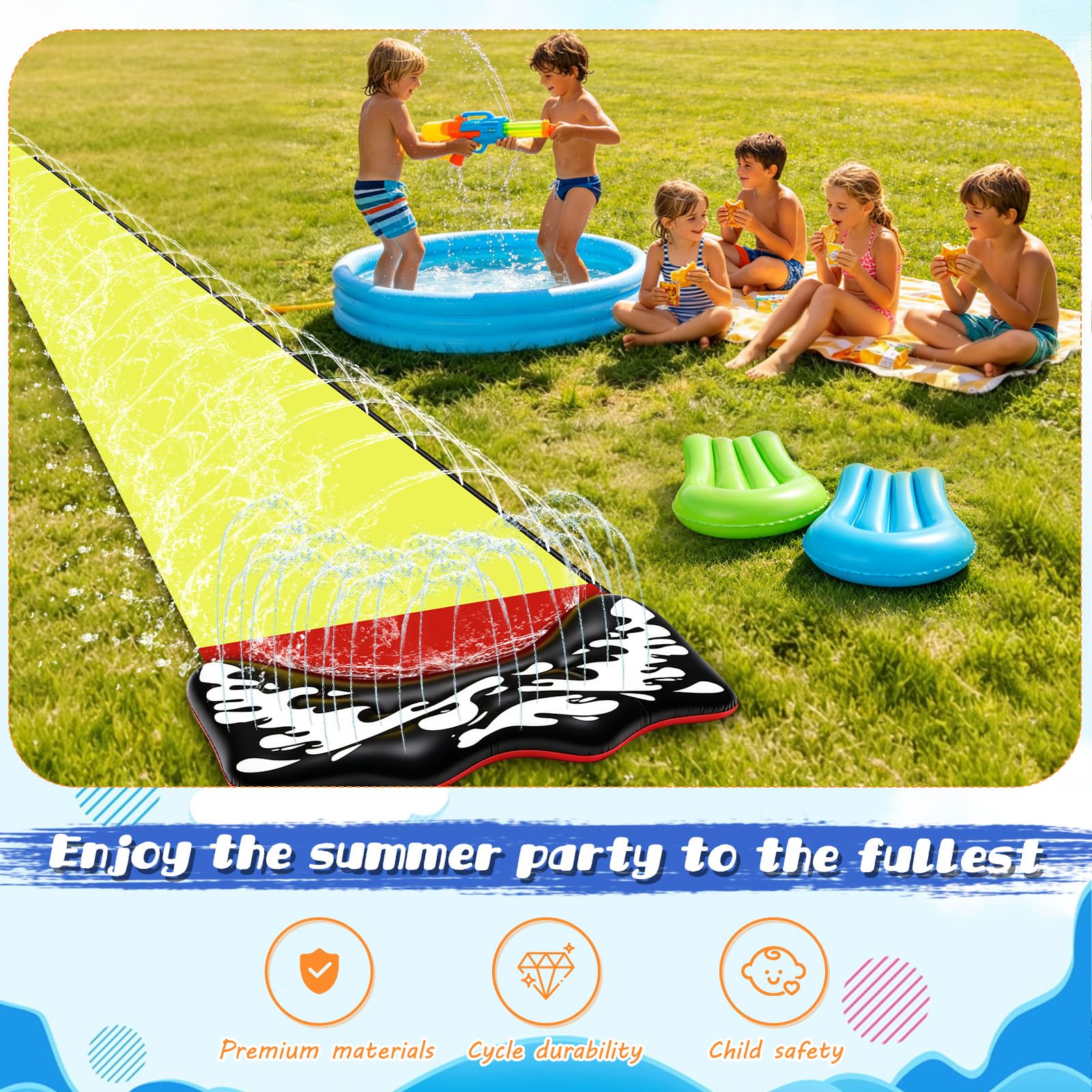 Wasserrutsche Garten für Kinder, 480 * 71cm Wasserrutschmatte mit 2 Bodyboards, Wasserrutsche Kinder Draußen, Sommer-Wasserspielzeug für Gärten Rasenflächen und den Außenbereich