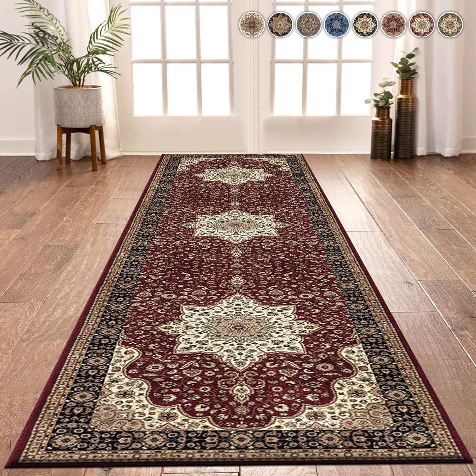 renoazul® Turkish Long Hallway Runner Rug - Rome Red - 80 x 300 cm - Washable Kitchen Rugs, Hall Runners and Living Room Carpet Runner Rug — image 1