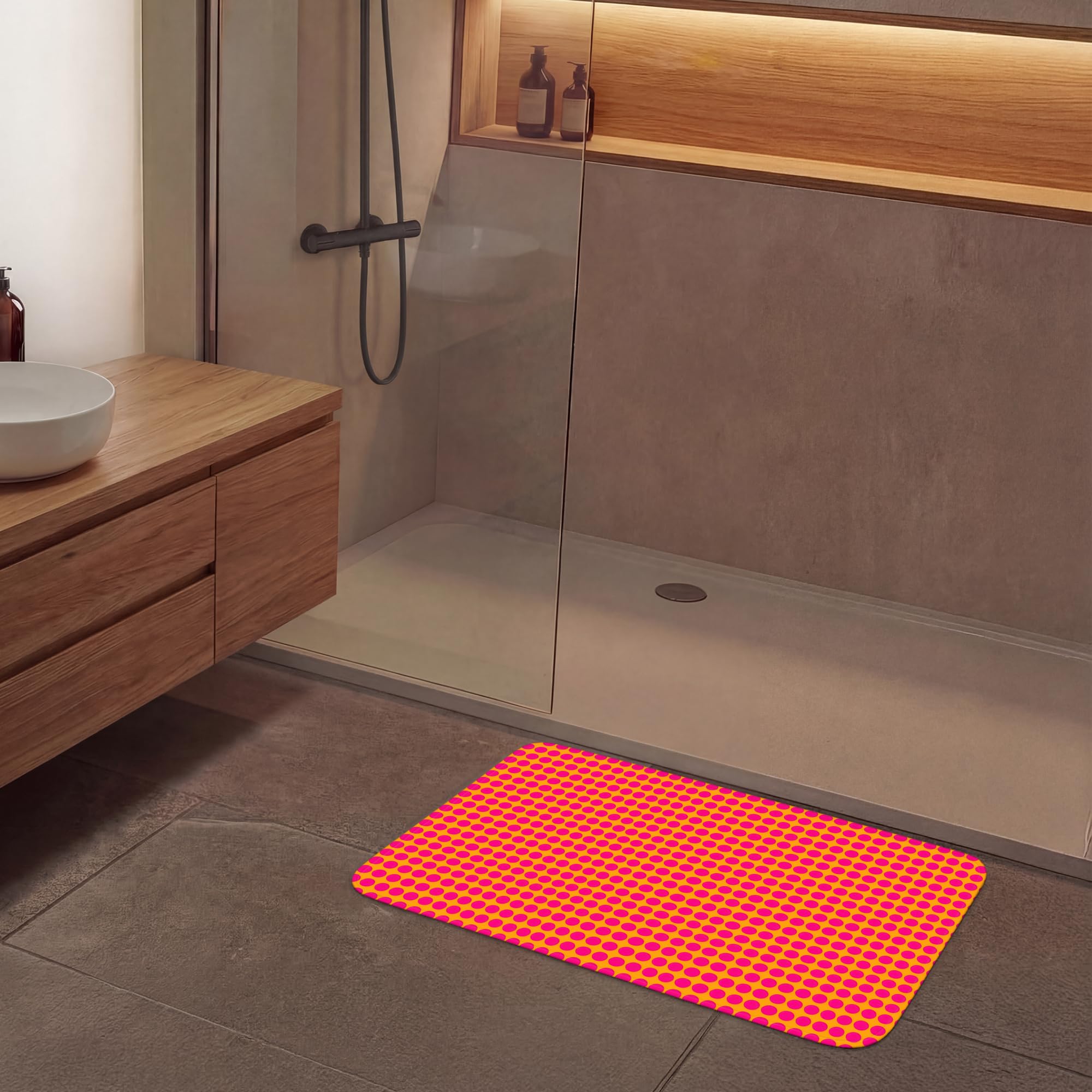 Tapis Douche Rectangulaire 90x60 cm Bain Decoration Absorbant Antidérapant Lavable Non Slip Bath Mat Accessoire Baignoire Pois - Motif - Orange