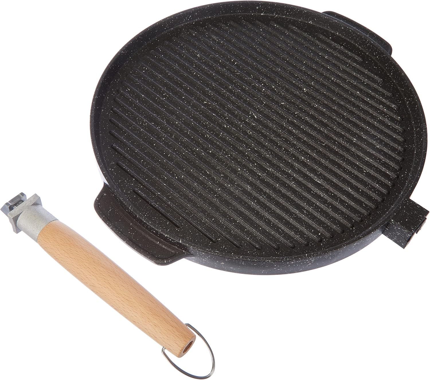 fashion home Pagano Padella Doppia Piastra Bistecchiera Pietra Antiaderente, Lato Grill e Liscio, Manico Removibile, Diametro 36 cm, Rivestimento Antiaderente