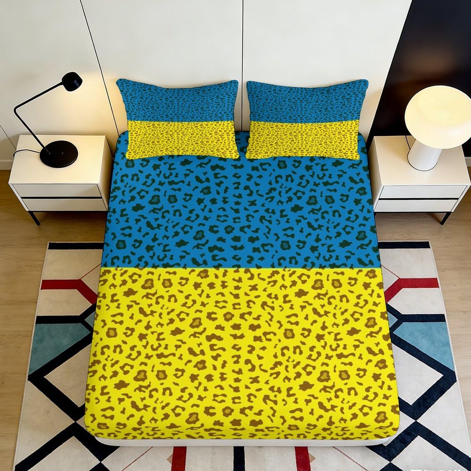 3D Printed Leopard Fitted Sheet Microfiber Deep Pocket Elastic Hem Bedroom Bedding Leopard Mattress Fitted Cover Non-Slip Washable 200x200x25cm 90x200x25cm