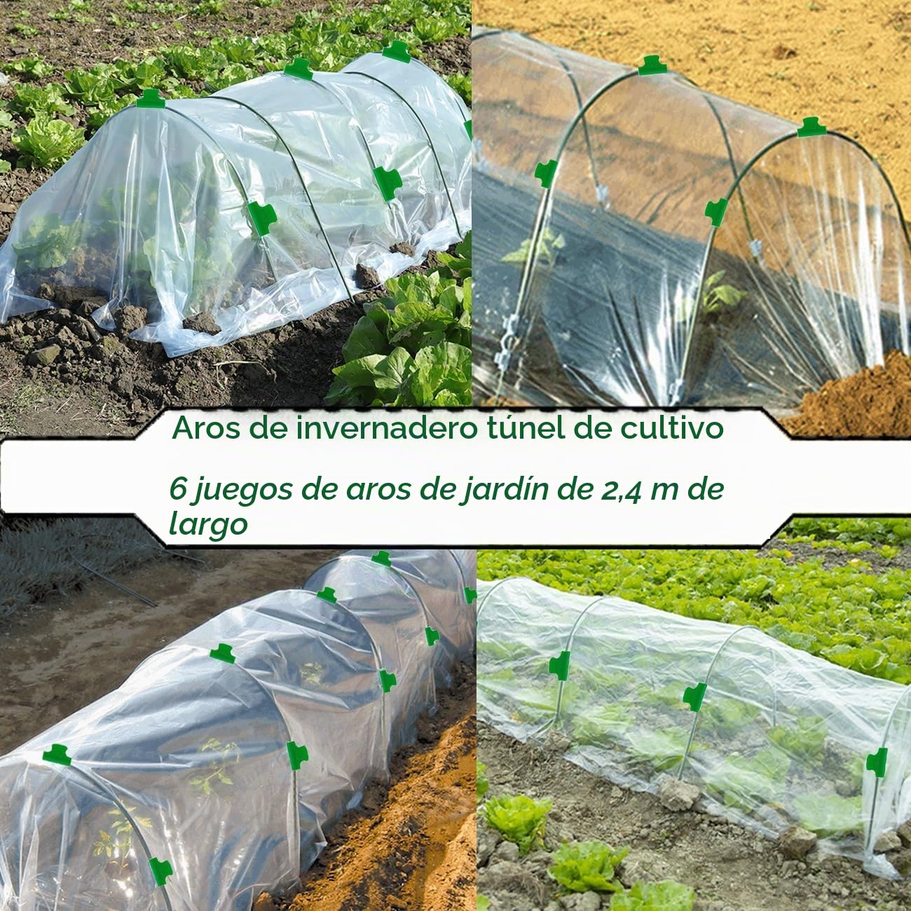 Túnel de crecimiento para bancal alto, 36 unidades de arcos de túnel, túnel de lámina, túnel de invernadero, túnel para jardín, fila, cubierta, plantas, frutas, verduras, etc