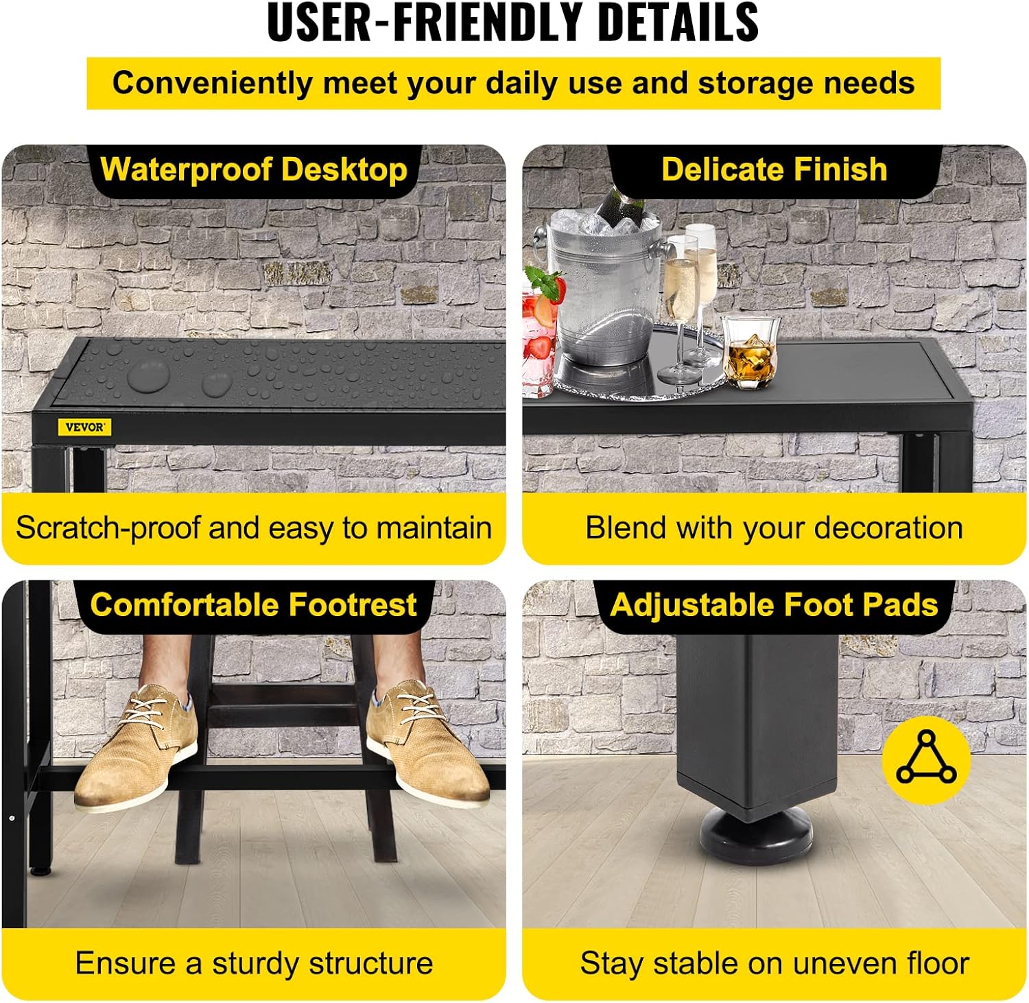 VEVOR Outdoor Bar Table, 38.6" L x 15" W x 38.6" H, Narrow Rectangular Height Pub Tables, Sturdy Metal Frame Tall Table Counter with Adjustable Feet, for Patio, Balcony, Dinning Room, Bistro, Garden : Everything Else