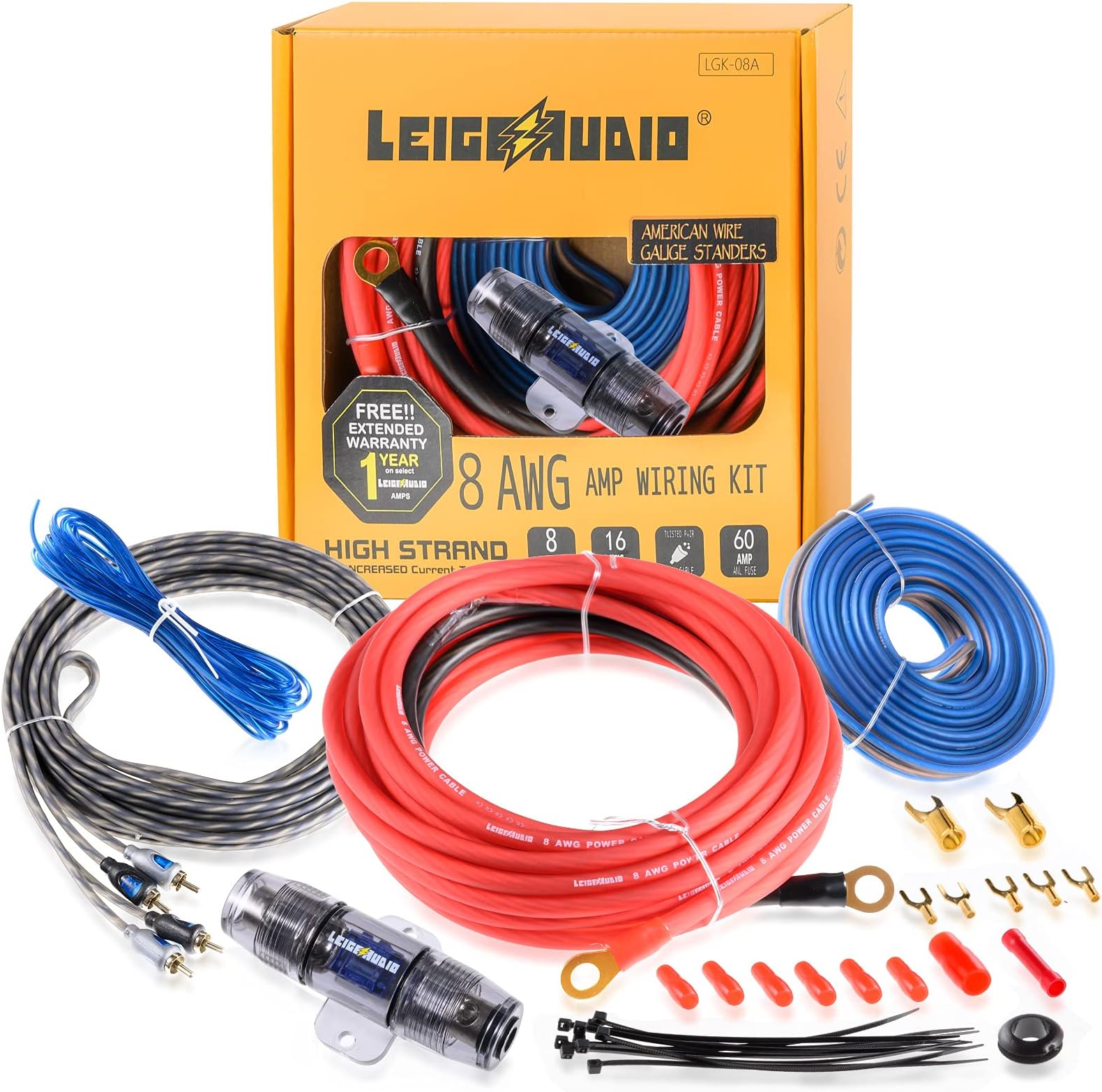 8 Gauge Subwoofer Wiring Kit - True 8 AWG Amplifier Installation Kit for Car Amp, Radio, Subwoofer and Speakers